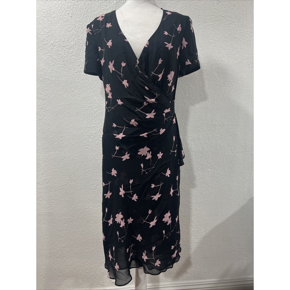 Donna Ricco Y2K Ruffle Flutter Dress Black Pink Floral 12P